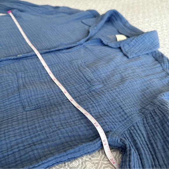 NEW! Aerie Gauzy Cover Up Shirt Blue Button Up Oversized Frayed Size XS - Picture 9 of 13